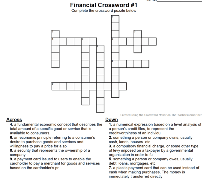 Personal finance crossword puzzle answers