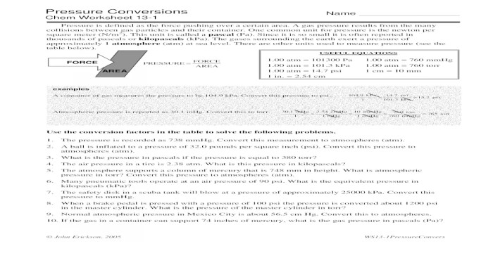 Pressure conversion problems worksheet answers